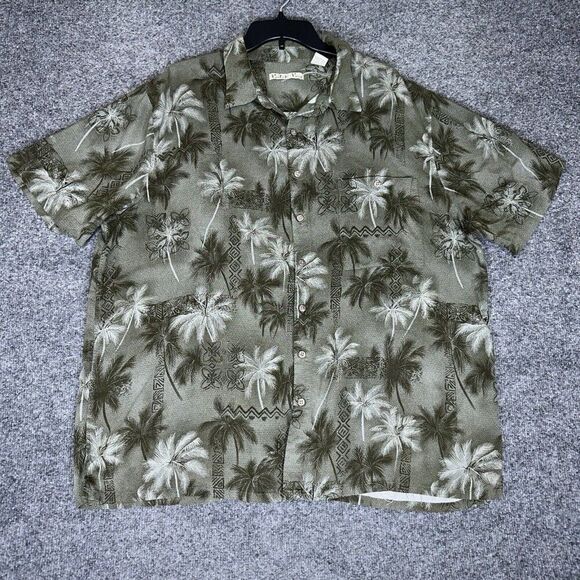 Batck Bay Hawaiian Shirt Mens 2XB Green Rayon Palm Tree Short Sleeve Button Up - Picture 1 of 5